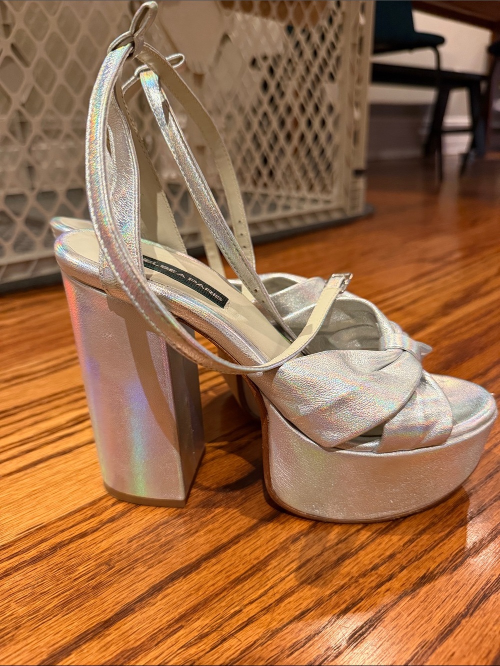 Chelsea Paris Holographic Silver Knot Platform Sandals